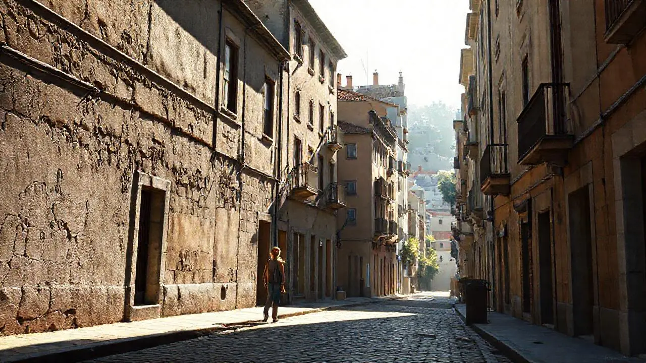 Calle urbana, tranquila, con atmósfera realista