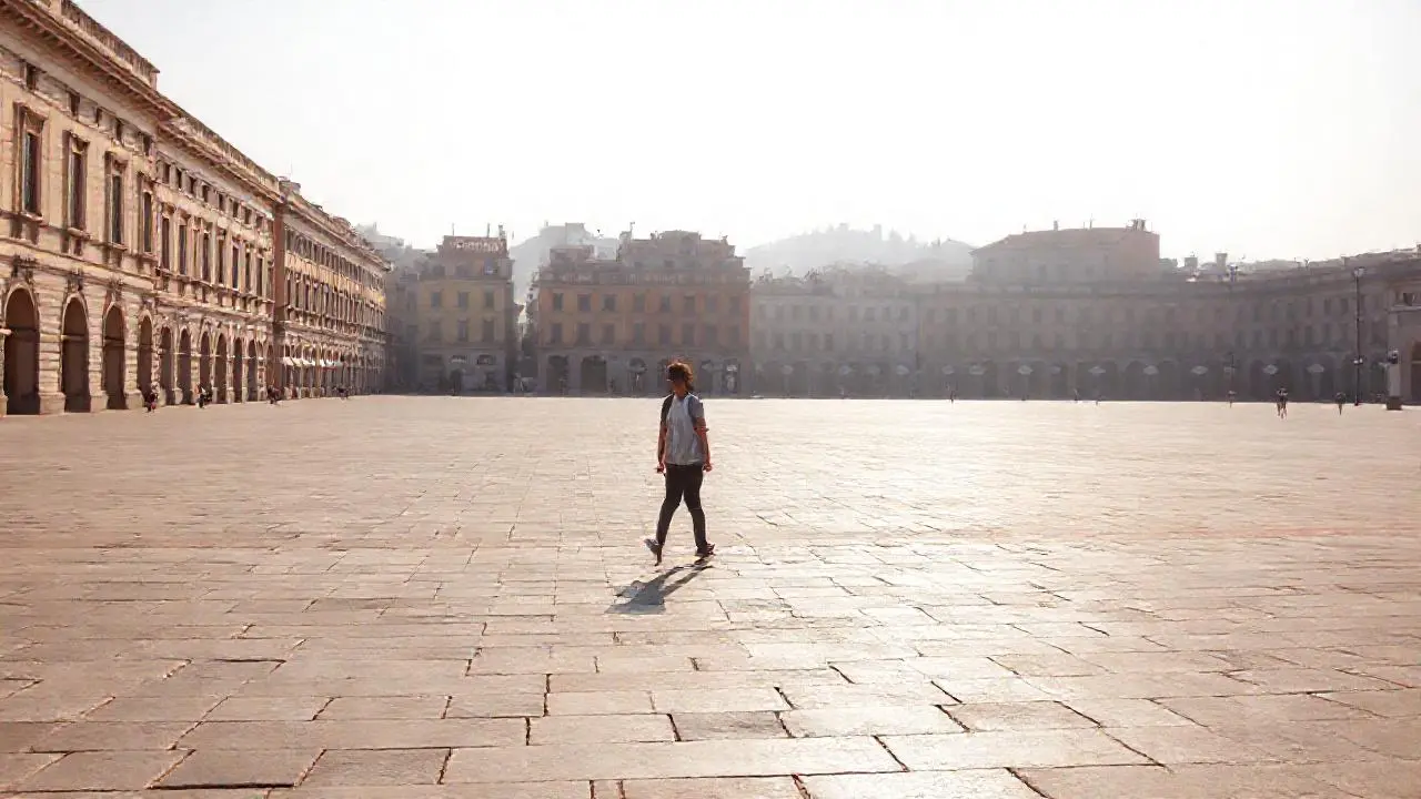 Paz urbana, luz suave y figura solitaria