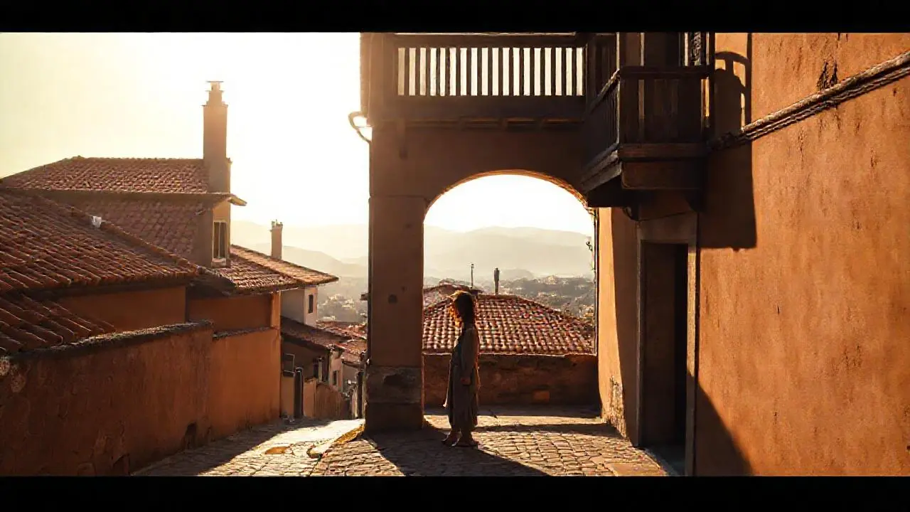 Pueblo antiguo, tranquilo y soleado