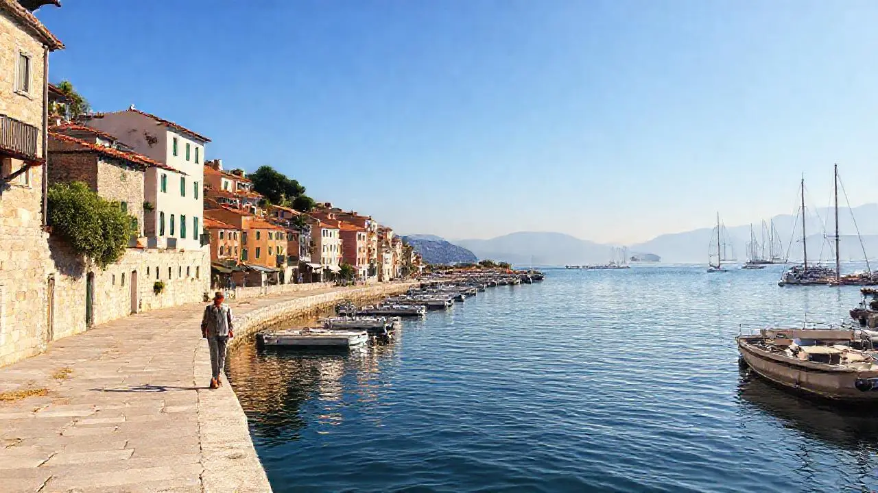 Tranquilo puerto mediterráneo, luz y color