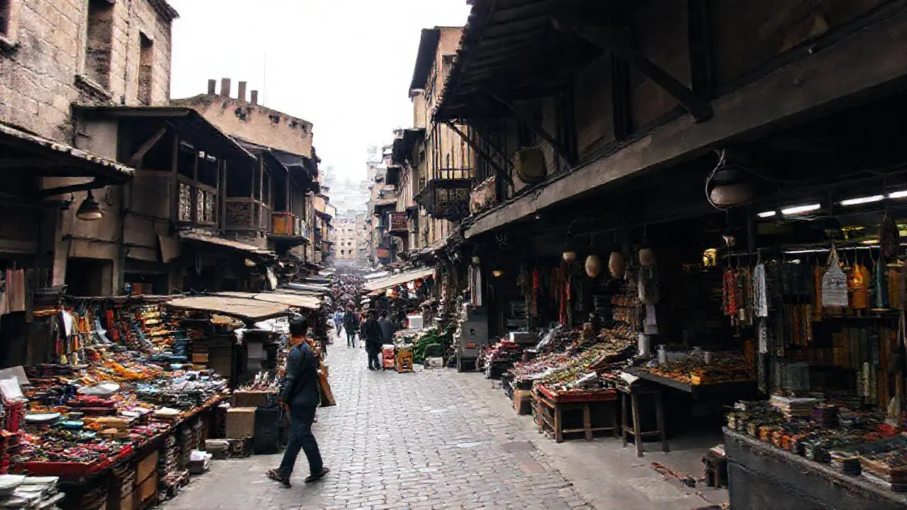 Mercado antiguo, atmosférico y ligeramente descolorido