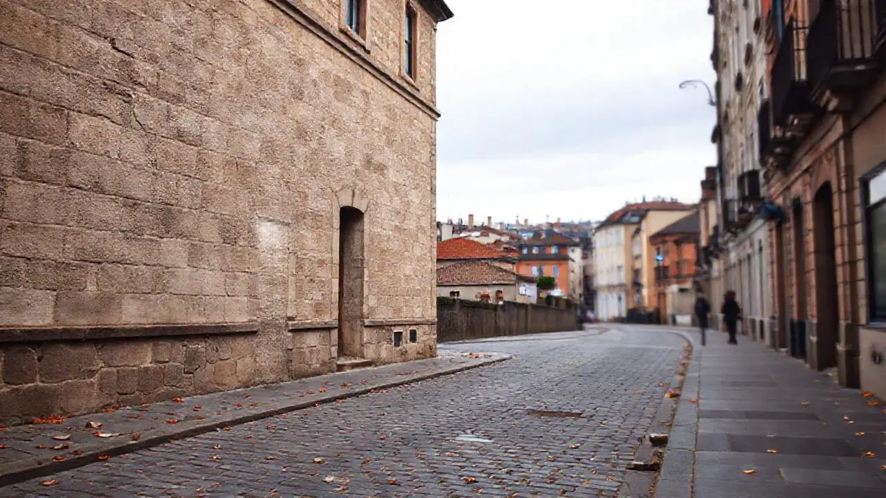Calle urbana tranquila y ligeramente difusa
