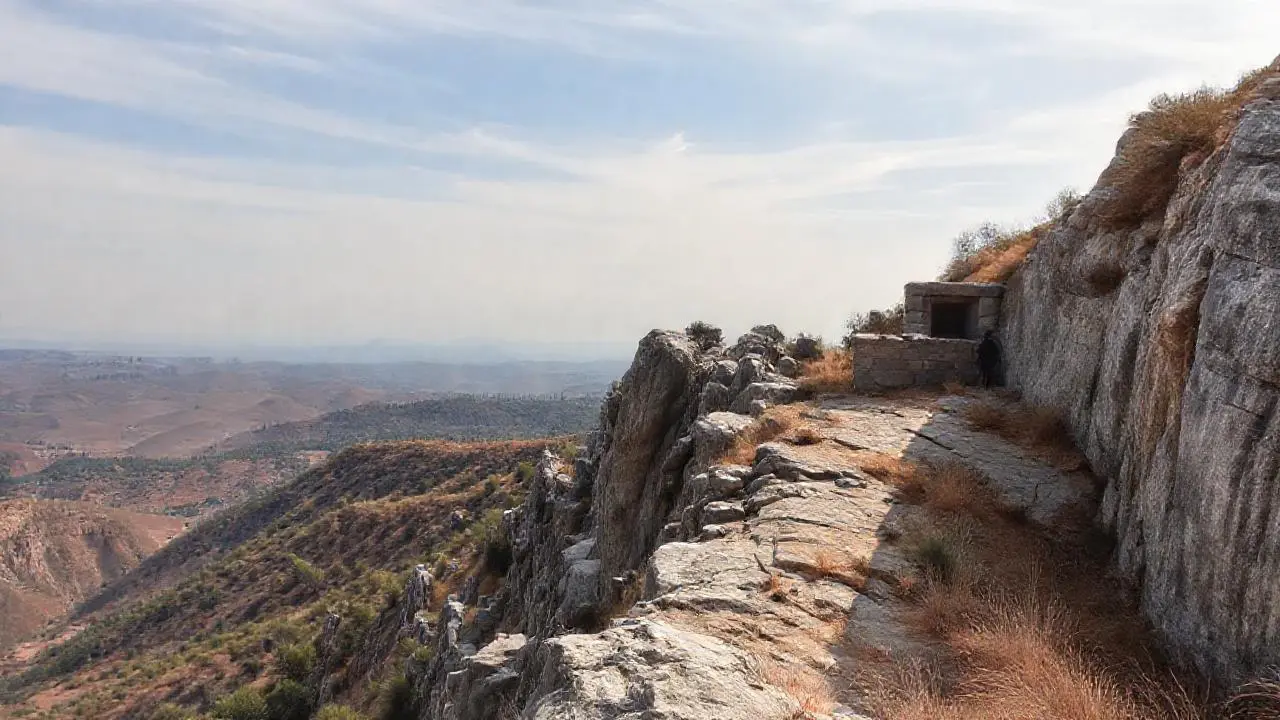 Paisaje árido y vasto, figura solitaria