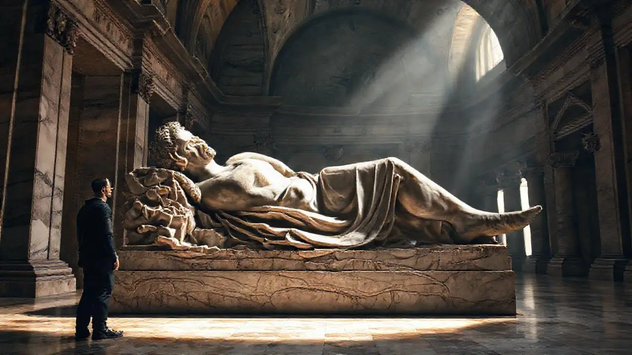 Escultura monumental en un interior clásico