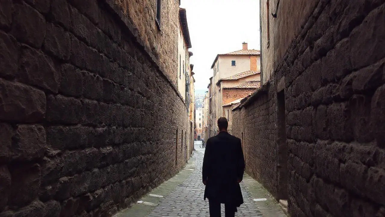 Ciudad antigua, atmósfera serena y realista