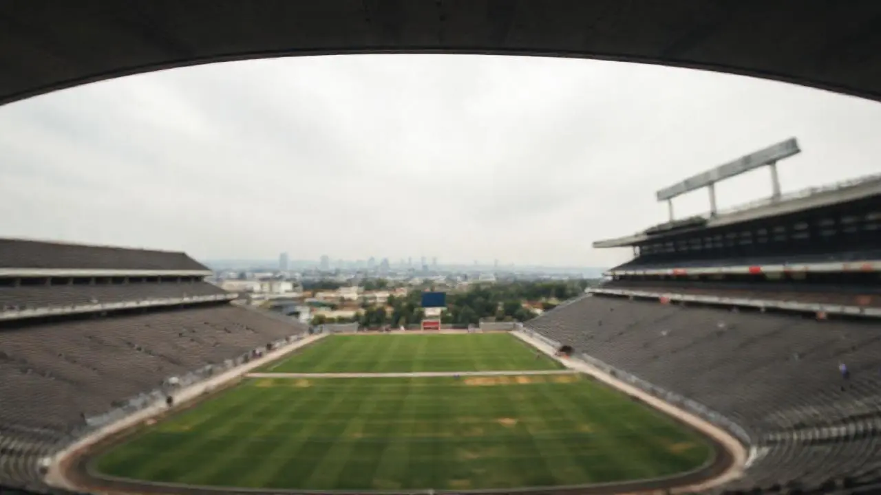 Amplio estadio bajo cielo brumoso