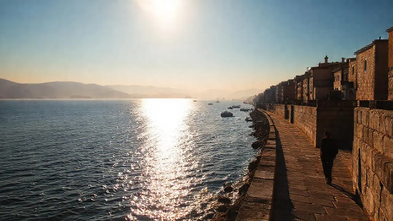 Paz serena en la costa bañada por el sol