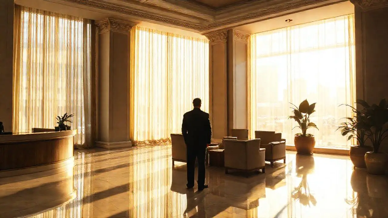 Lujoso lobby, luz suave y ambiente tranquilo