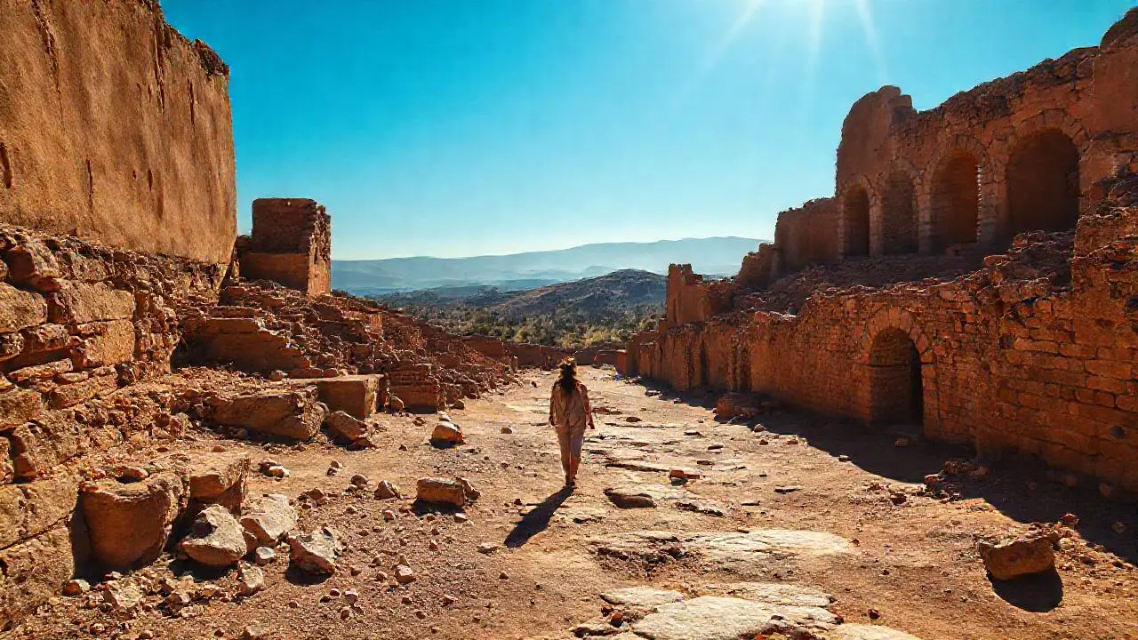 Ruinas antiguas, quietud y luz cálida