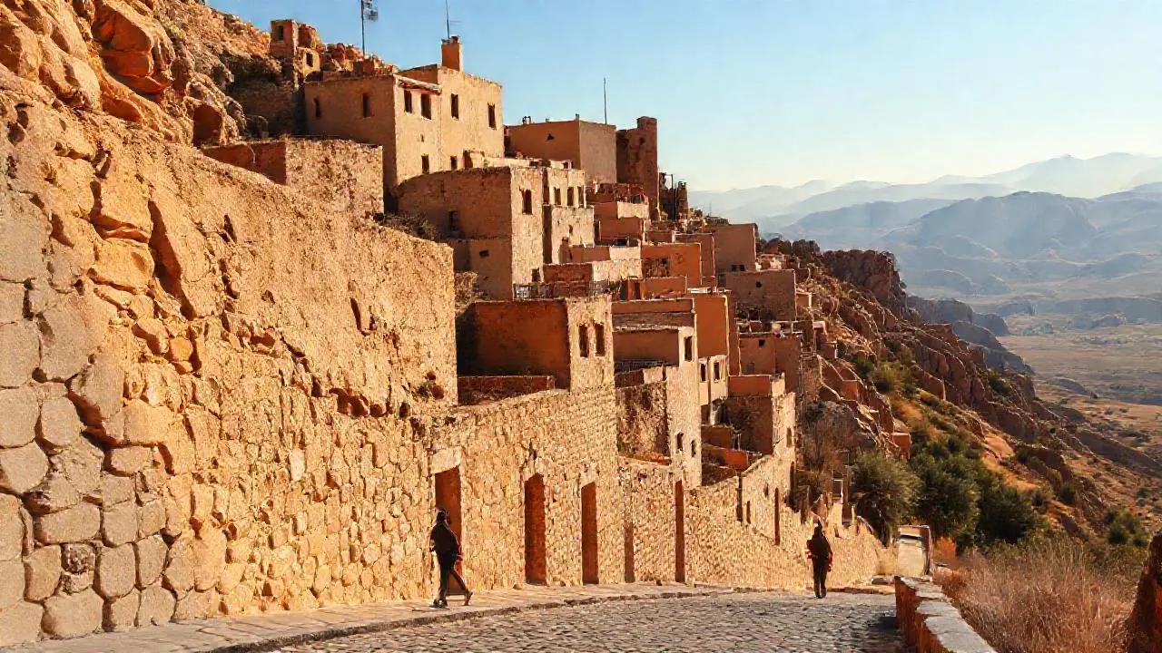 Pueblo antiguo, cálido, árido y tranquilo