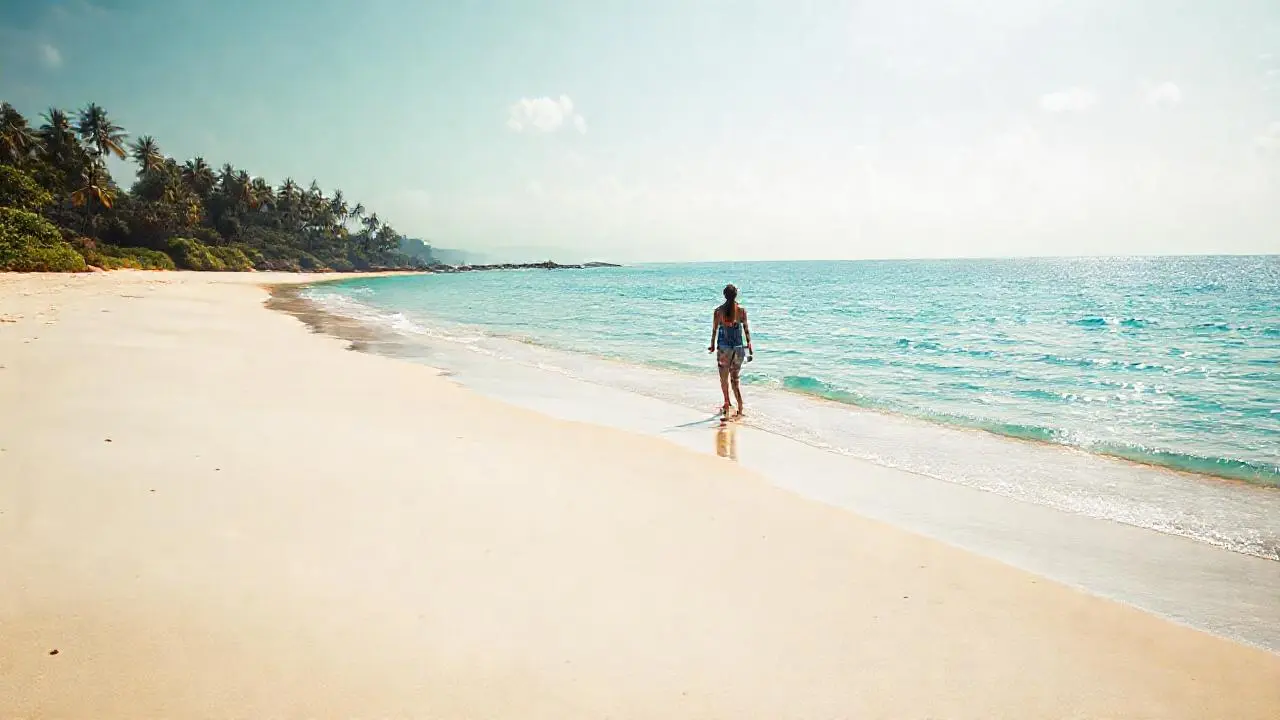 Playa tranquila, luz cálida y espacio