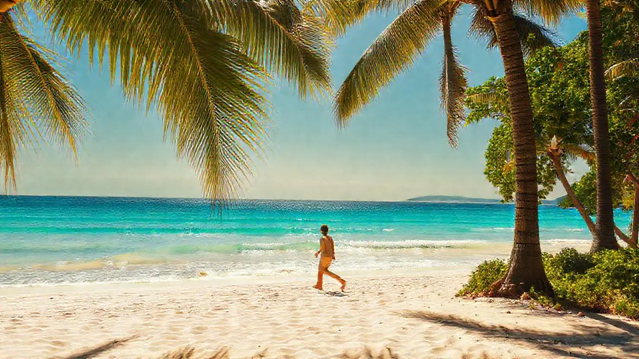 Playa tranquila, luz cálida y espacio