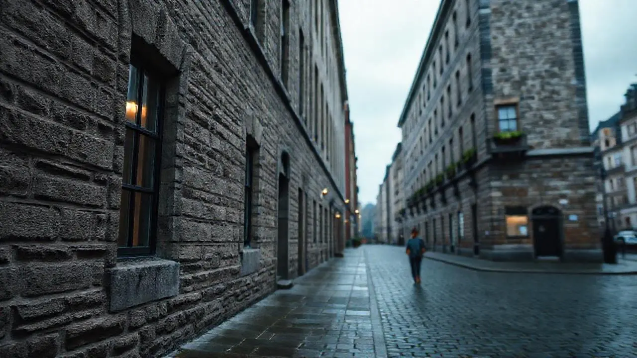 Ciudad tranquila, luz suave y realista