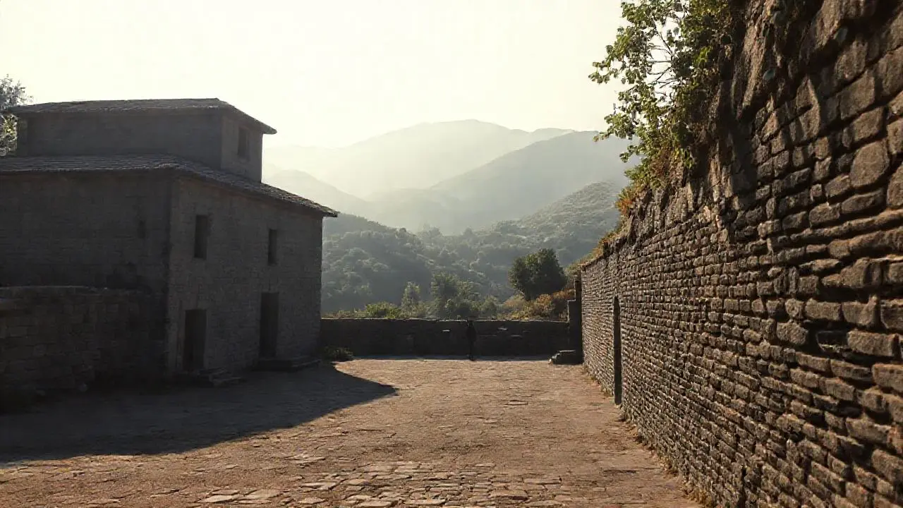 Edificio antiguo y sereno en paisaje natural