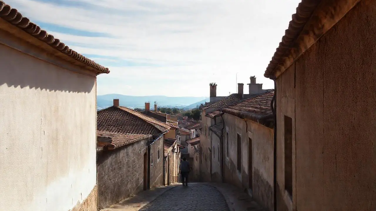 Tranquila escena urbana portuguesa, ligeramente desvanecida
