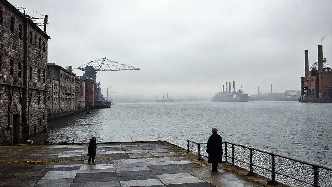 Paisaje industrial melancólico y amplio