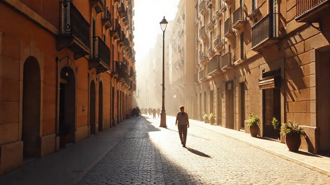 Calle tranquila, luz suave, ambiente urbano