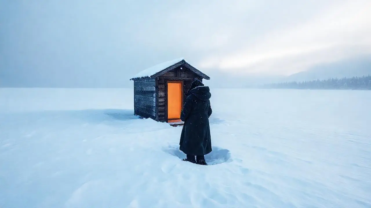 Paisaje invernal, sauna, quietud y frío