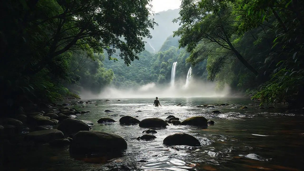 Un paisaje tropical sereno y húmedo