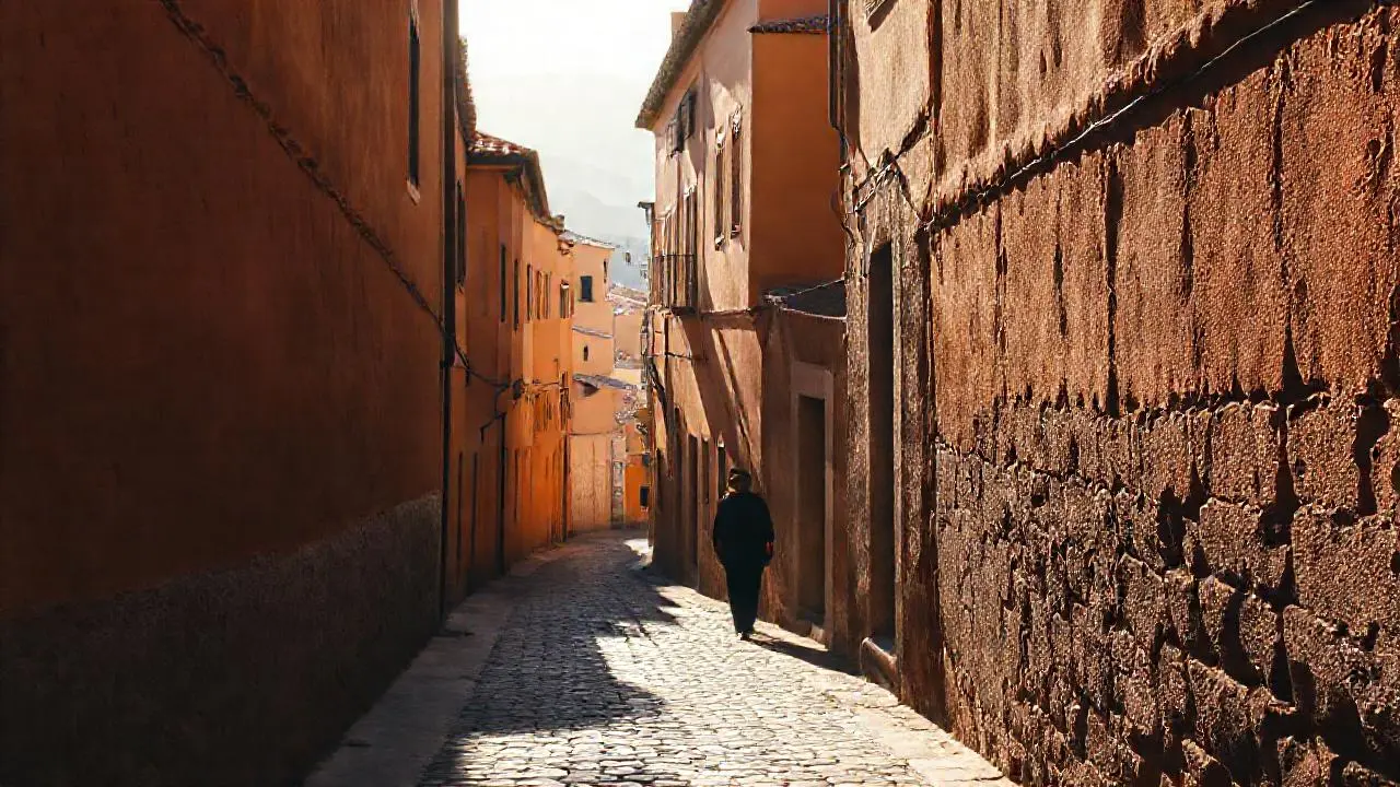 Calle antigua y tranquila bajo la luz