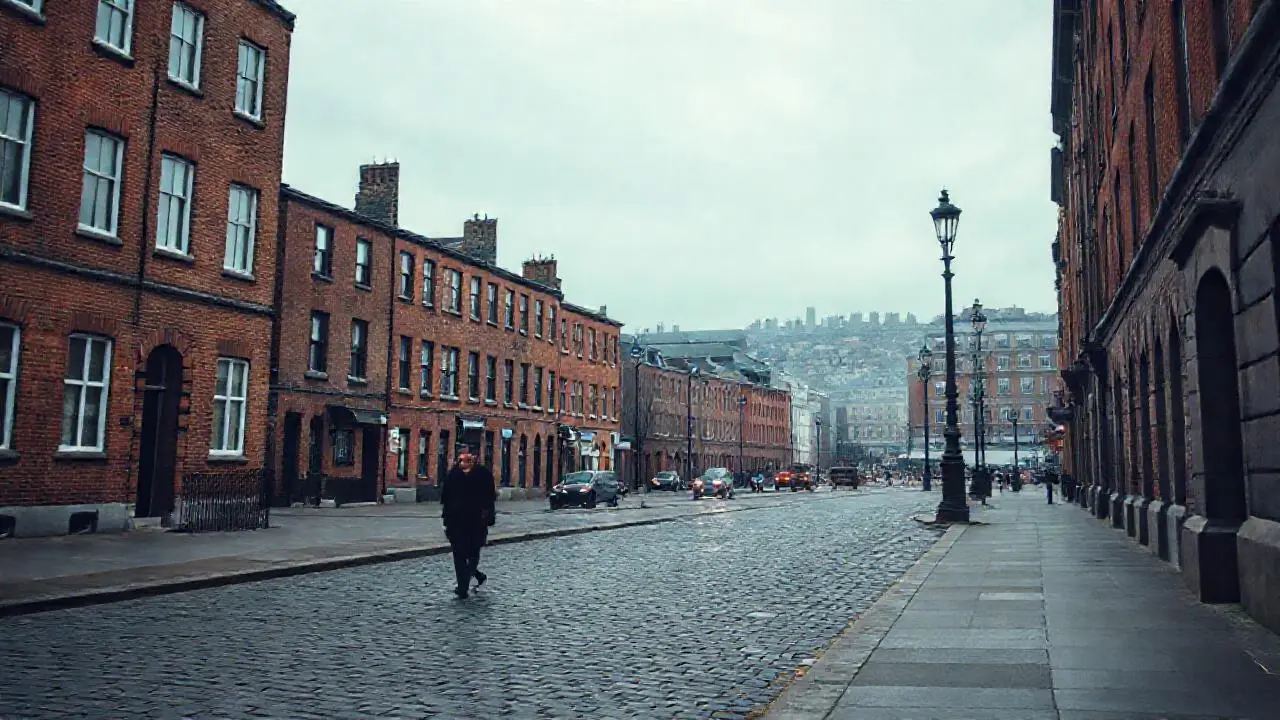 Escena urbana gris, melancólica y realista