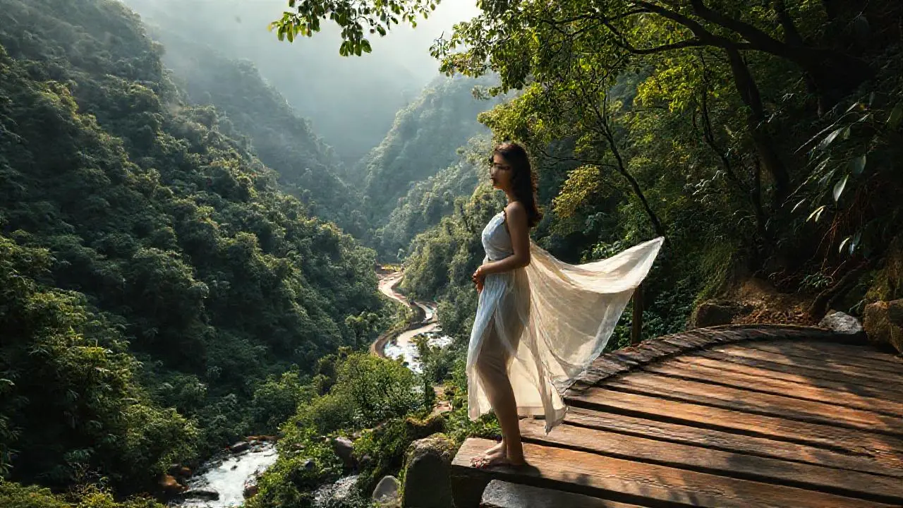 Paz natural, mujer en un paisaje sereno