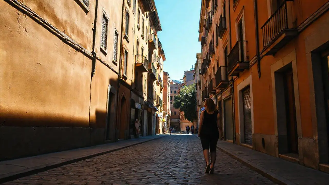 Calle urbana tranquila, luz suave y difusa