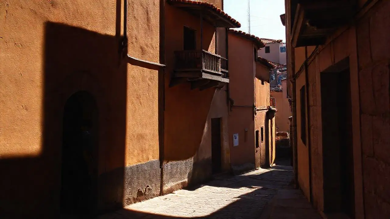 Escena urbana tranquila, luz natural y envejecida