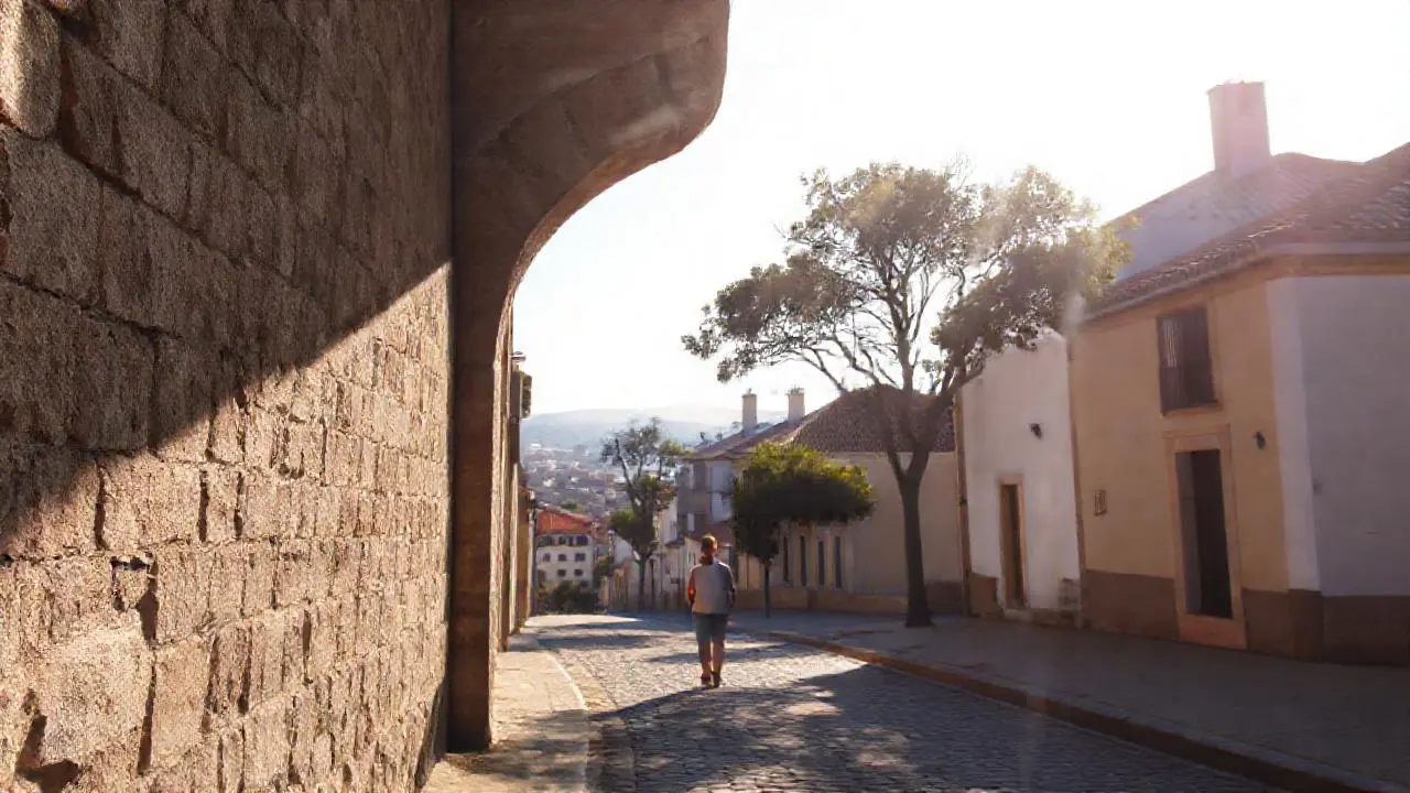 Calle antigua, luz suave y arquitectura portuguesa