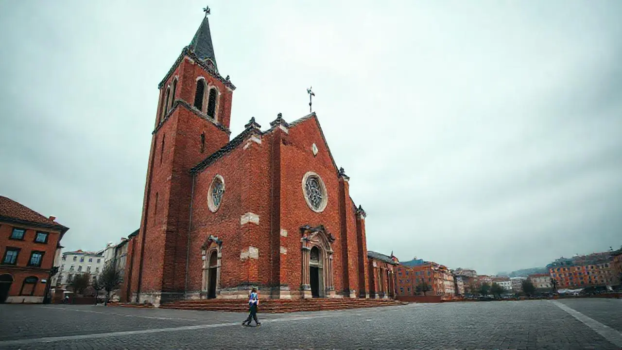 Iglesia imponente en una plaza urbana