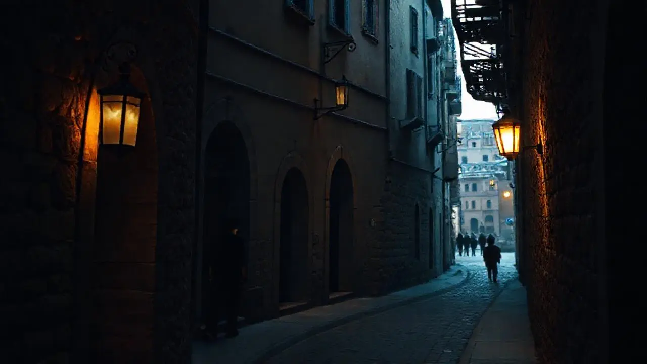 Calle antigua, misteriosa y atmosférica