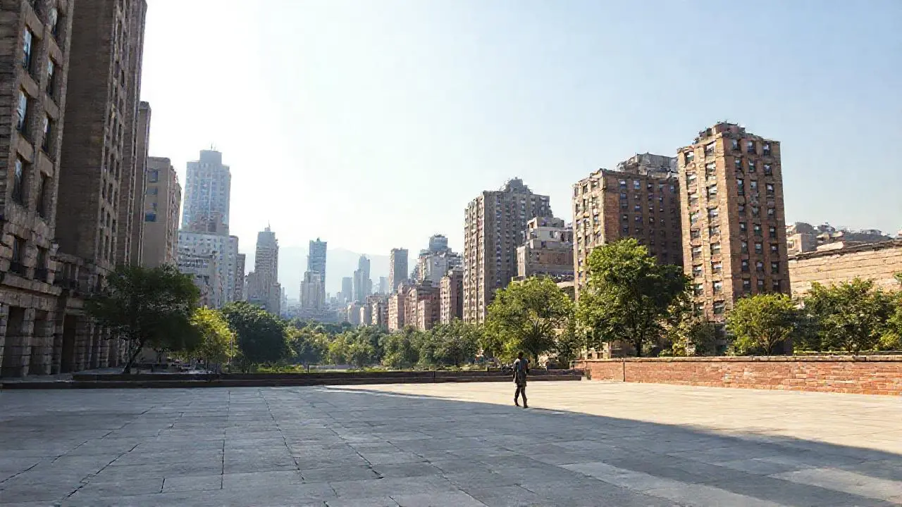 Ciudad extensa, tranquila y ligeramente brumosa