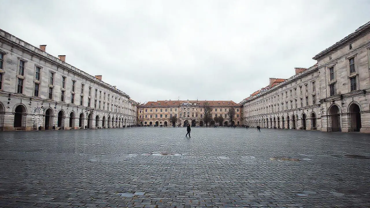 Plaza antigua, tranquila y sobria