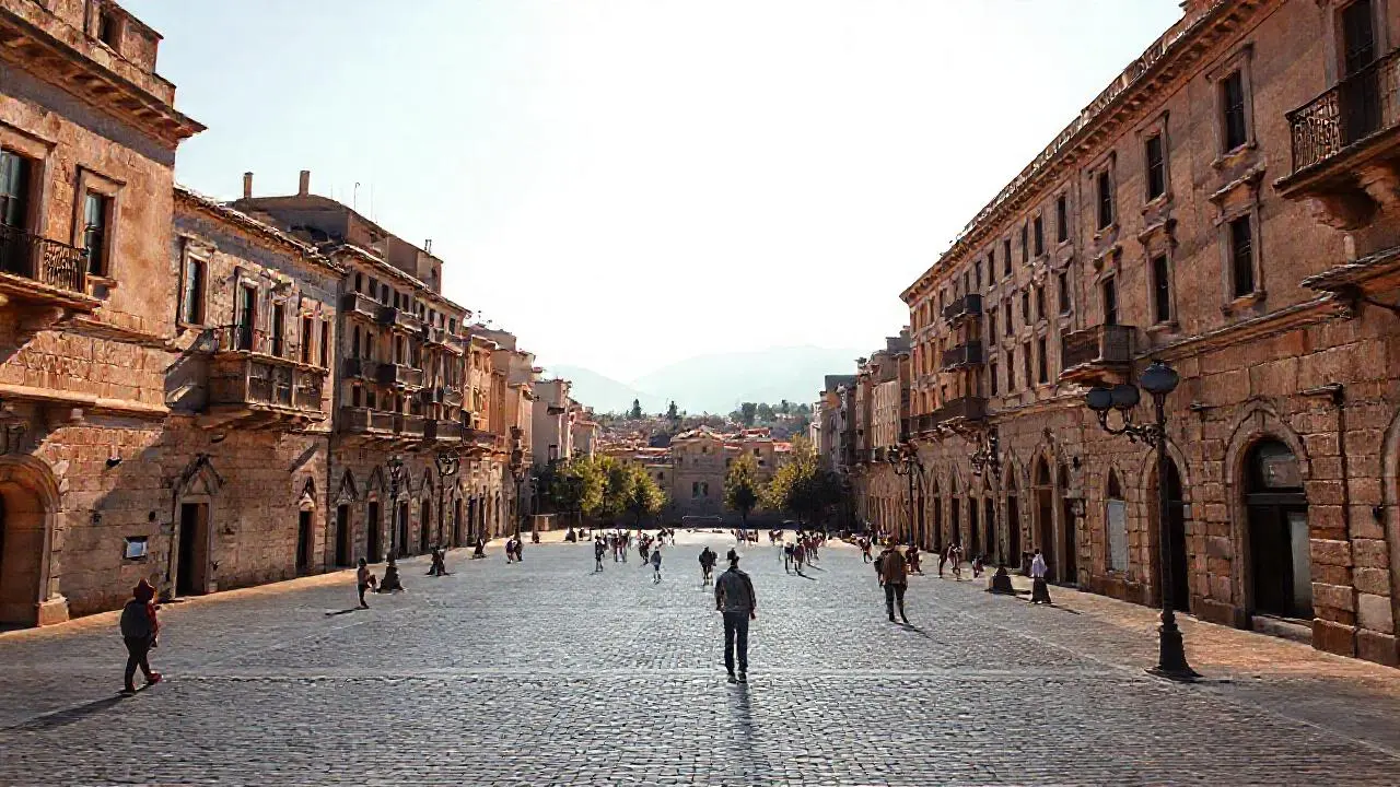 Plaza antigua, tranquila y luminosa