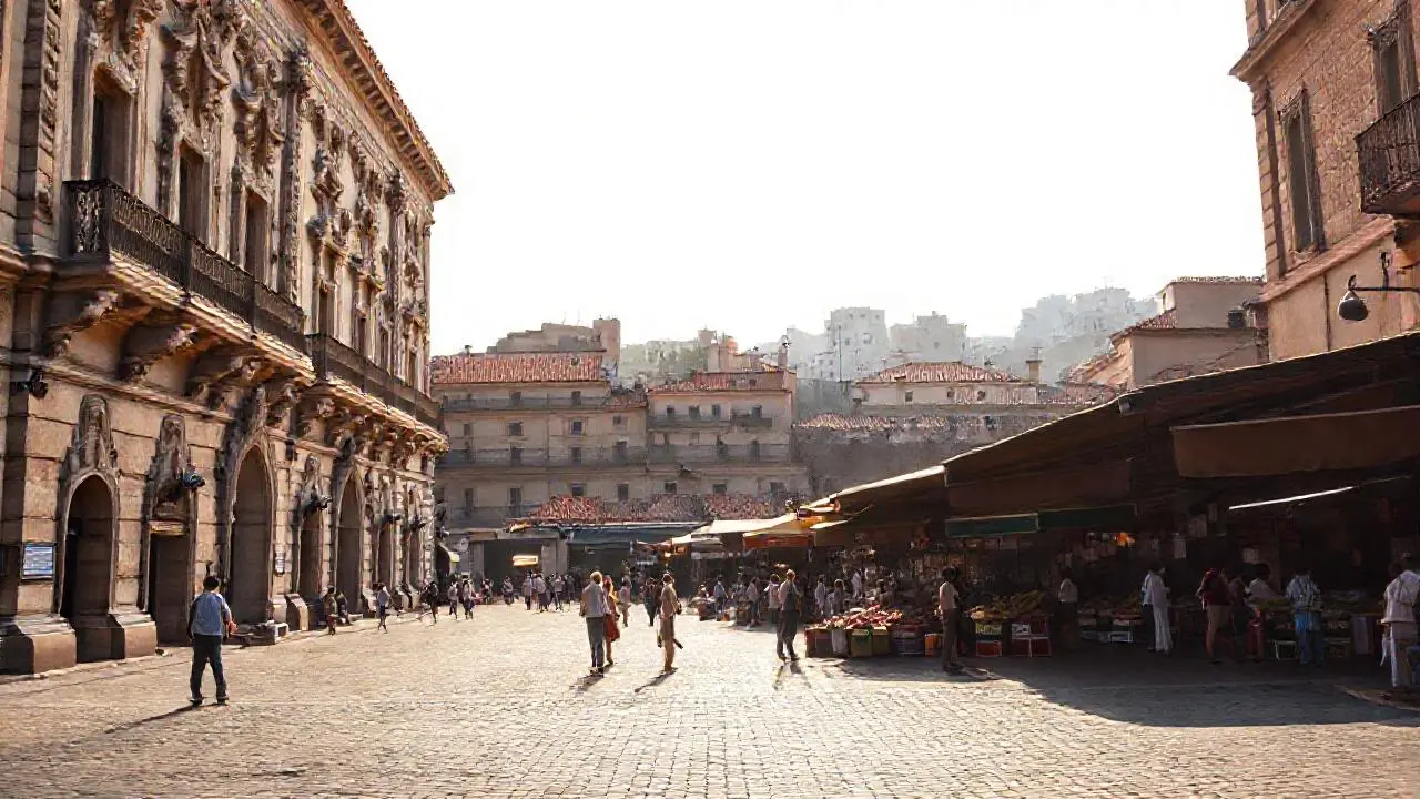 Pueblo vibrante, arquitectura y luz suave