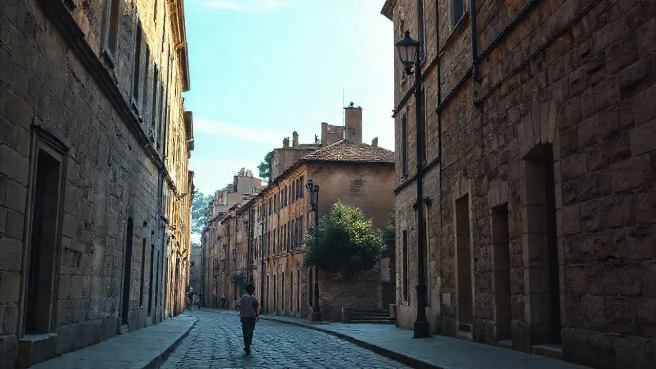 Calle antigua, atmósfera suave y realista