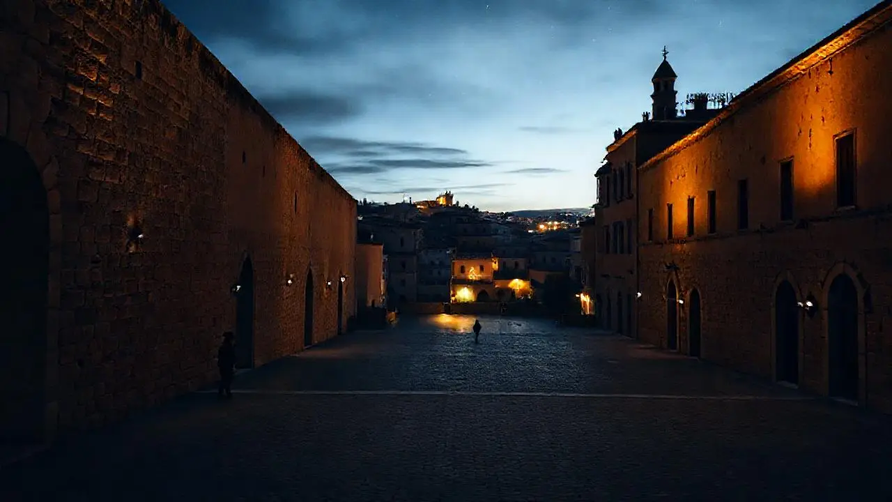 Noche tranquila, arquitectura antigua y misteriosa