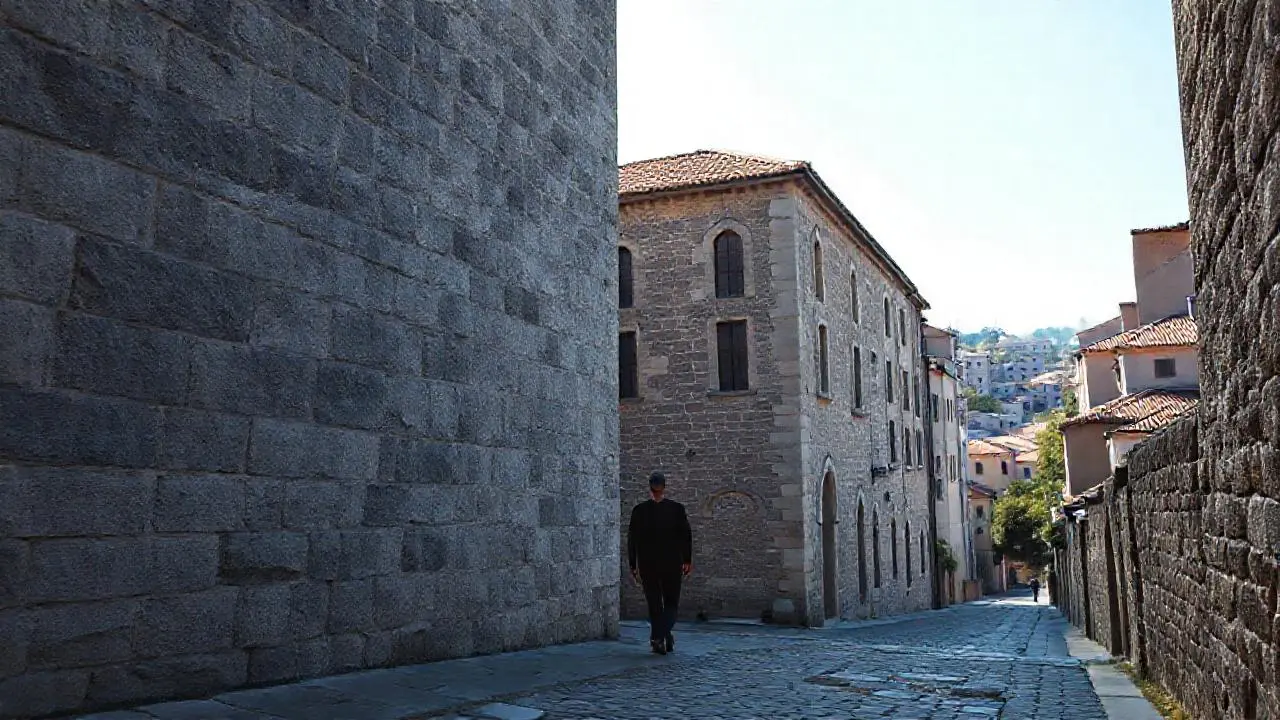 Calle antigua, arquitectura imponente y luz serena