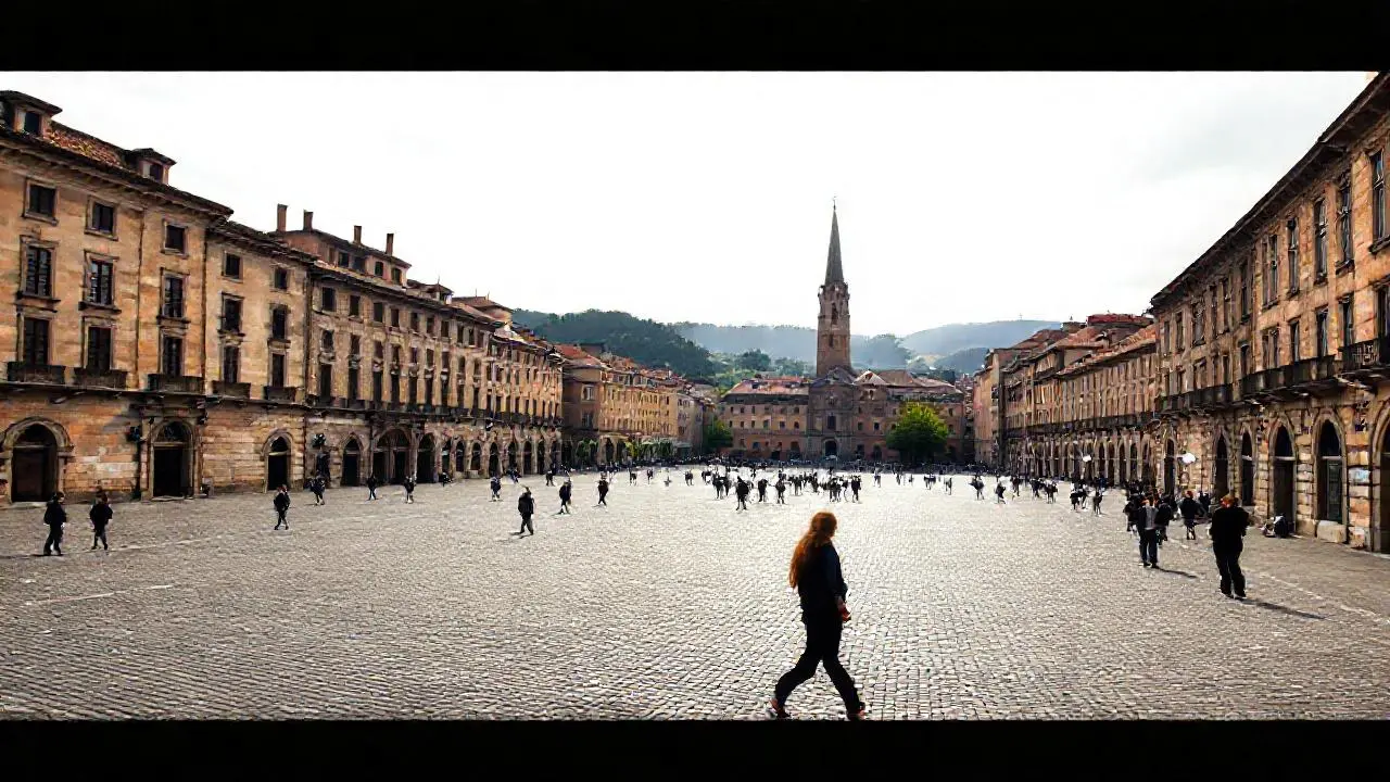 Ciudad antigua, luz suave, ambiente sereno