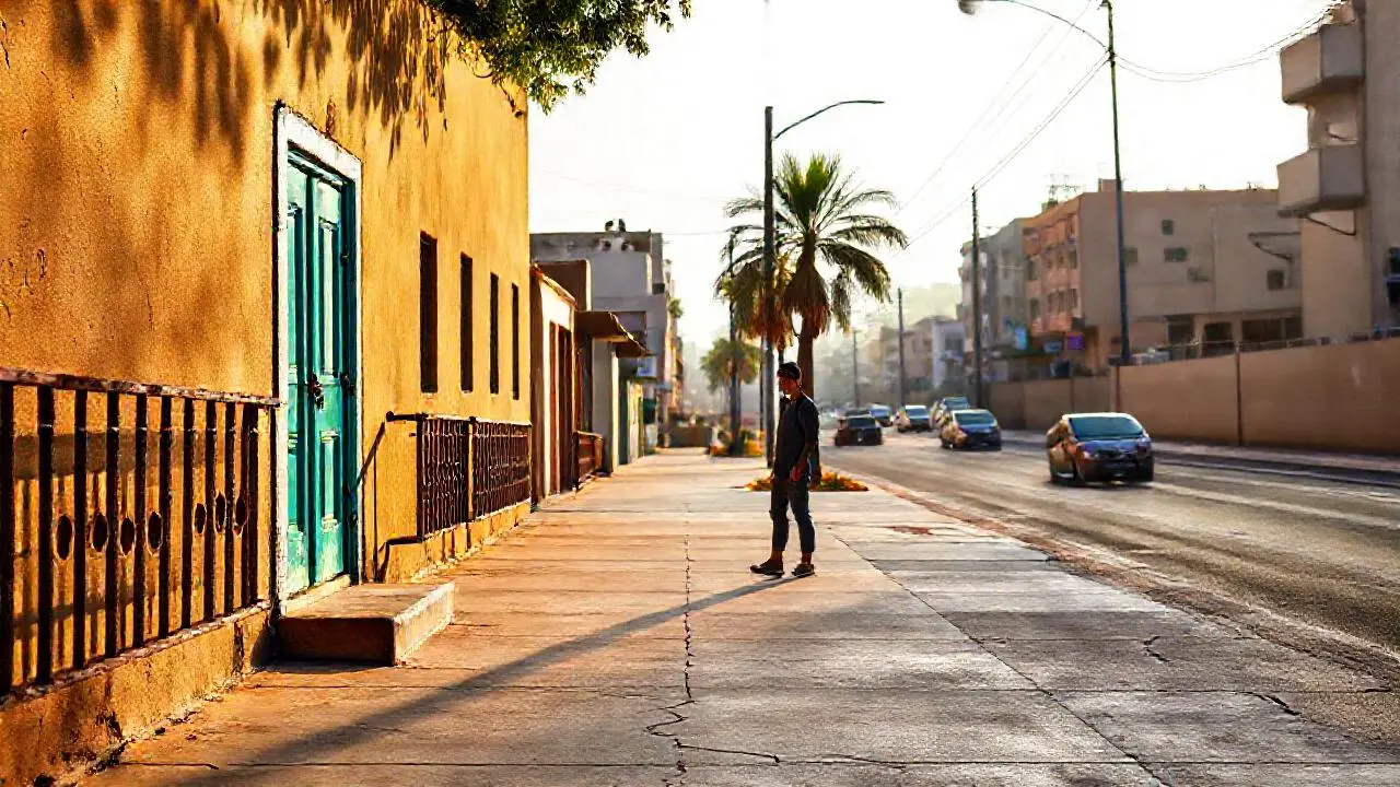 Una calle urbana, tranquila y cálida