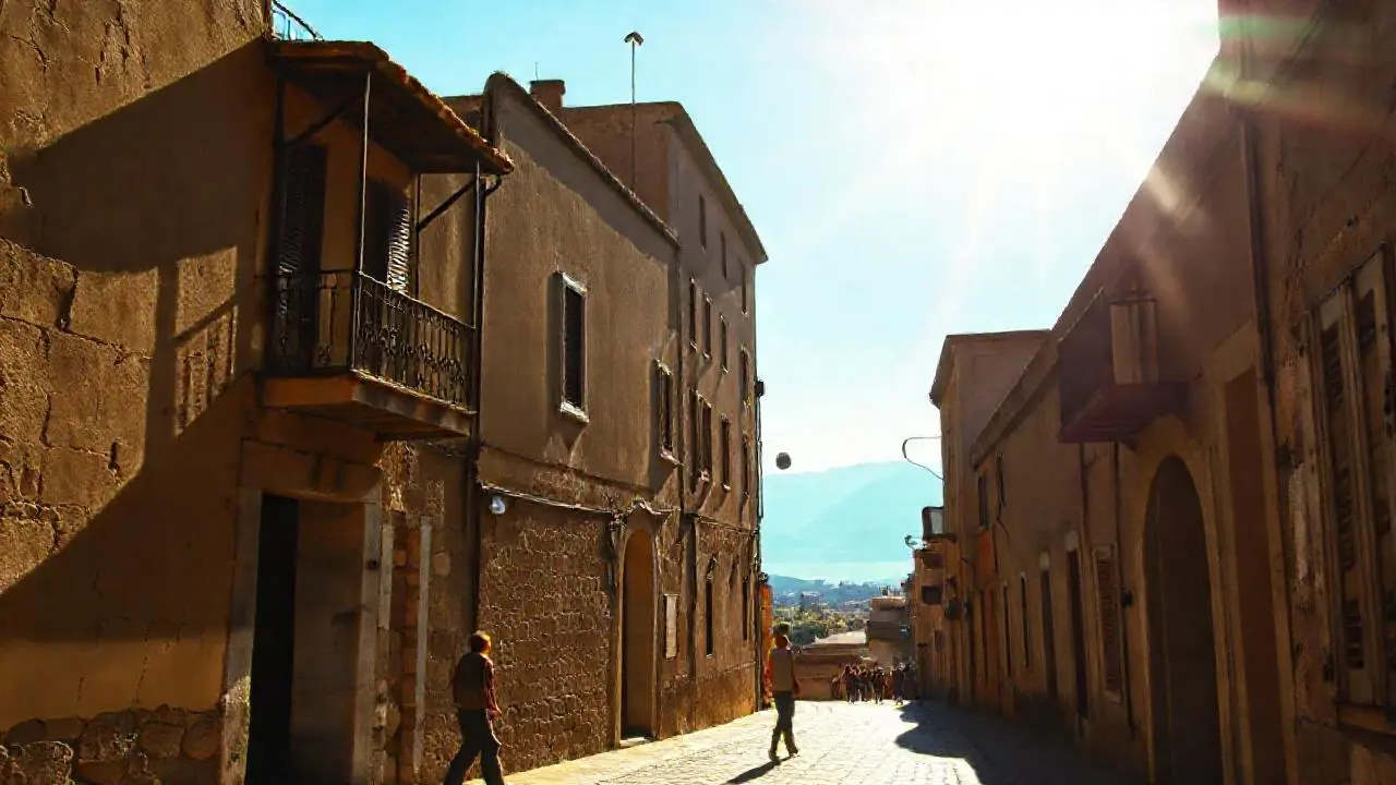 Pueblo antiguo, tranquilo y soleado