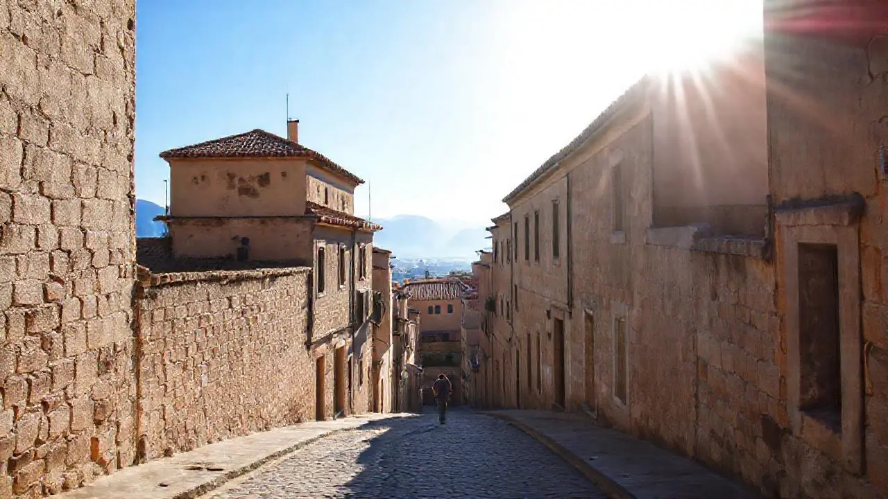 Pueblo antiguo, tranquilo y bañado en luz