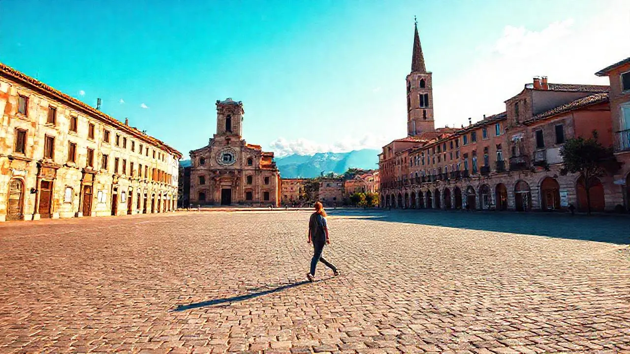 Plaza tranquila, arquitectura antigua bajo el sol