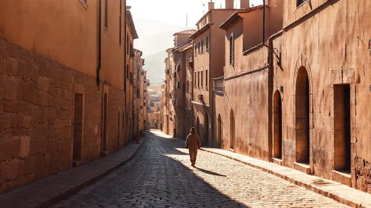 Una tranquila ciudad antigua bajo luz suave