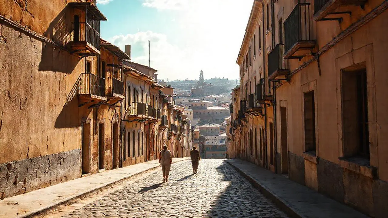 Calle antigua, cálida y ligeramente difusa