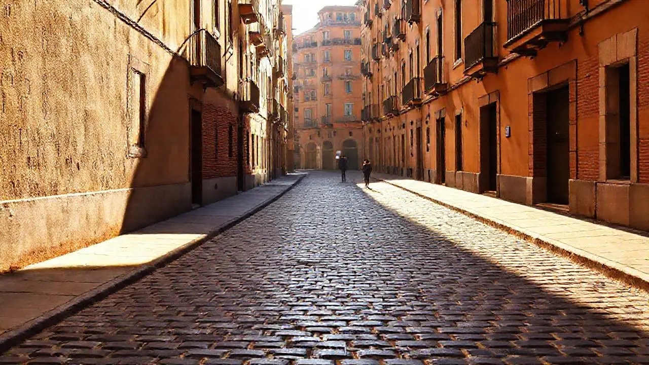Calle antigua, luz suave y urbana