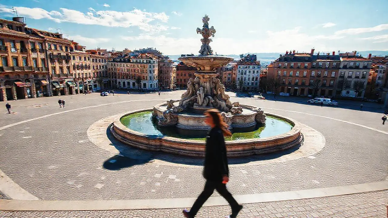 Plaza diurna, luminosa y realista