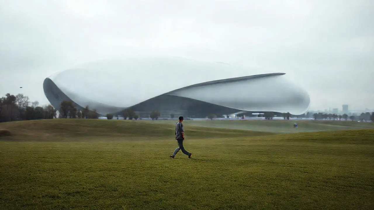 Paisaje futurista tranquilo y ligeramente difuso