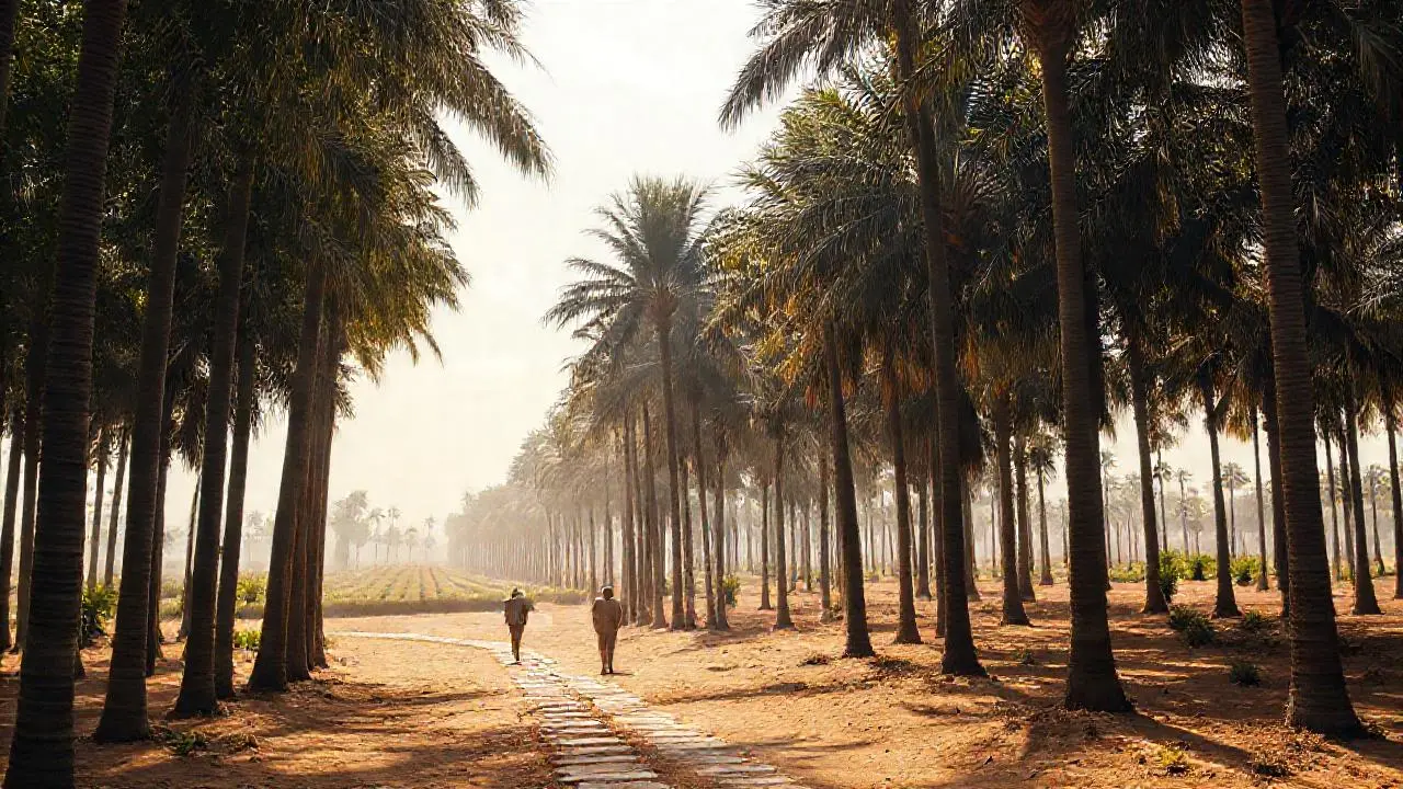 Palmeras, camino y luz evocan calma