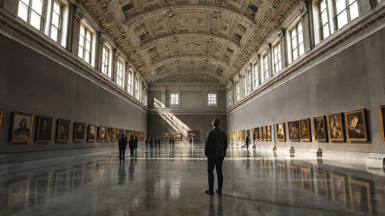 Imponente galería, tranquila y llena de arte